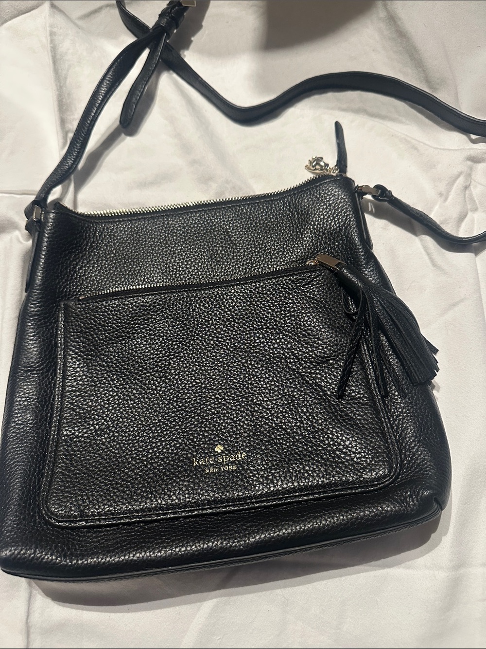 kate spade Black Pebbled Leather Tassel Crossbody Bag